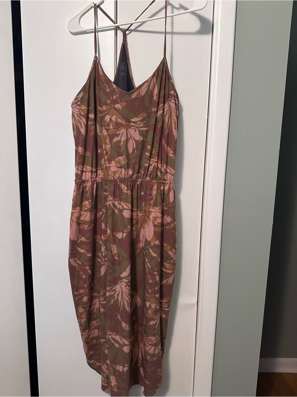 Prana Floral Print Spaghetti-Strap Midi Dress in Brown and Pink
